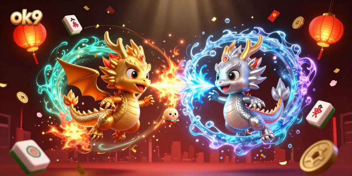 Experience the thrill of ok9 gaming with a dynamic dragon duel in a lavish casino setting.