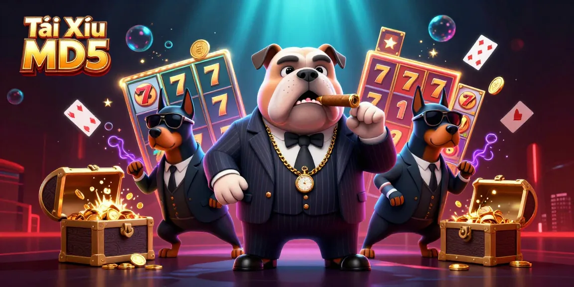 Tài Xỉu MD5 players enjoy a vibrant scene of slot reels and gold coins in dynamic action.