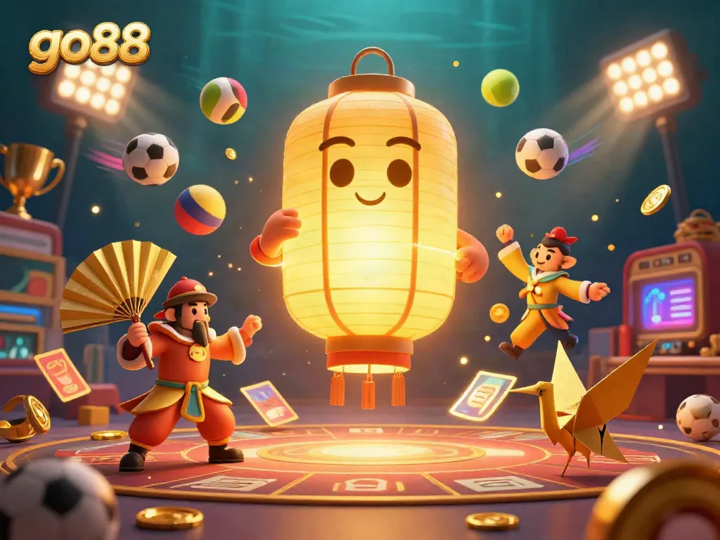 Experience vibrant action at go88 with golden lantern spirits, sports elements, and stunning visuals.