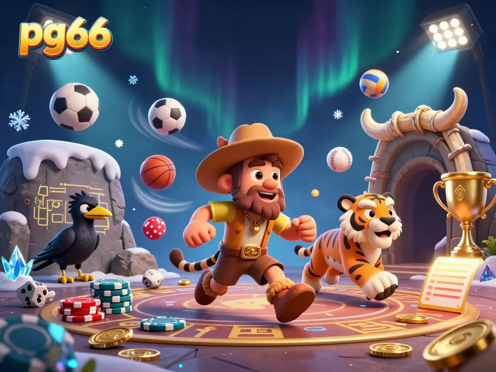 Experience the excitement of pg66 with a prehistoric casino scene featuring unique characters and dynamic game elements.