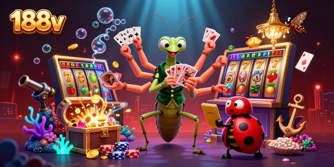Experience 188v with vibrant slot reels and a lively casino atmosphere in this dynamic scene.