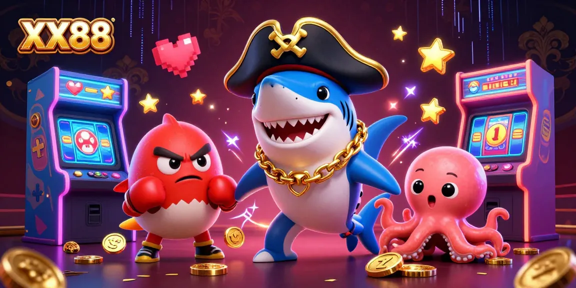 Join the thrilling world of XX88, where a playful pirate shark, a boxing pufferfish, and a coin-holding octopus celebrate casino wins.