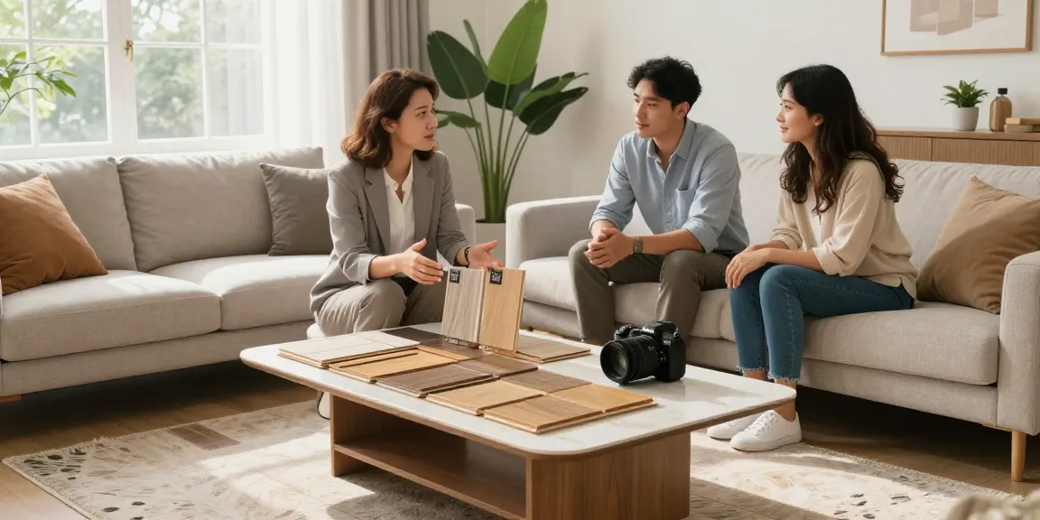 Learn how to choose the right flooring by exploring options with an interior designer in a stylish home setting.
