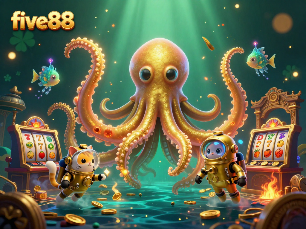 Experience thrilling wins with five88 as the kraken reveals treasures in a vibrant casino scene.