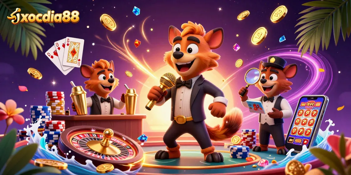 xocdia88 brings excitement with hyenas in a vibrant casino, mixing drinks and telling jokes.