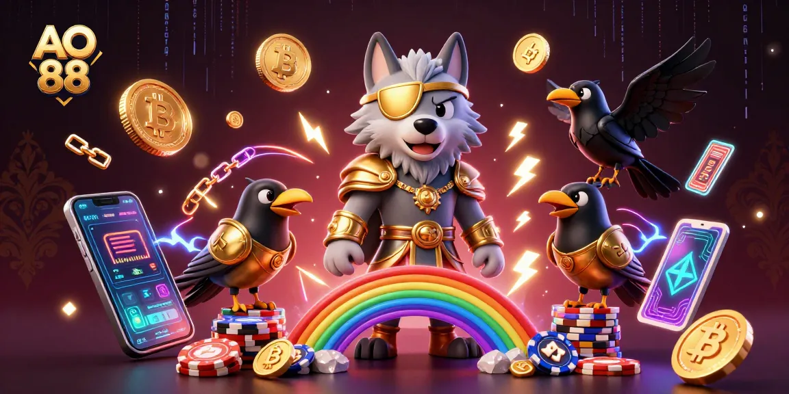 Experience thrilling gaming at AO 88 with Odin and ravens amidst vibrant casino elements.