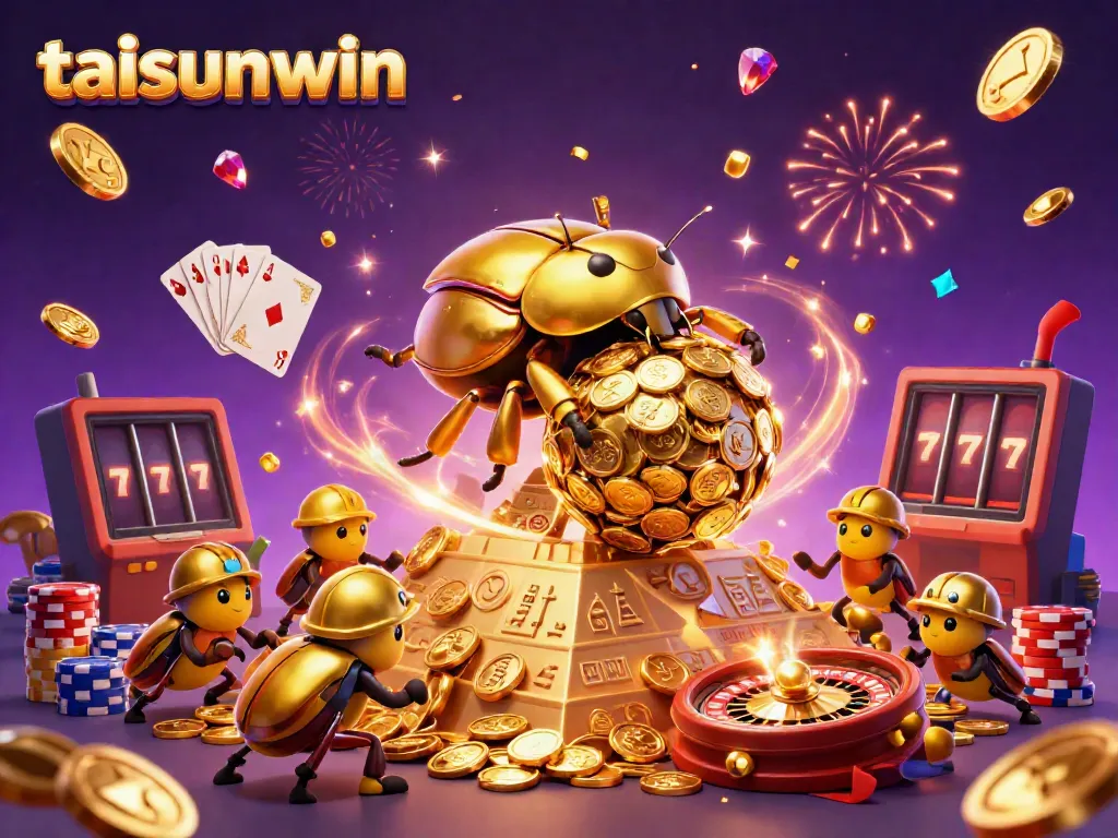 Experience the captivating thrill of taisunwin with golden coins and casino games in a dynamic scene.
