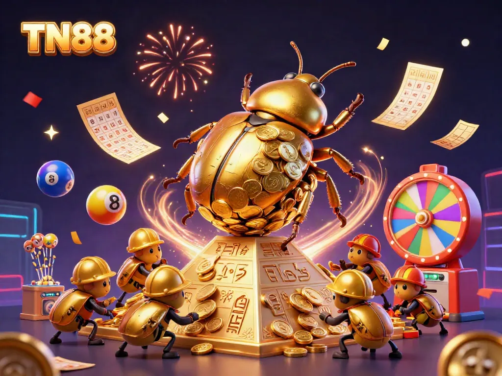 Experience the thrill of TN88's vibrant casino gaming with golden treasures and playful beetles in action!