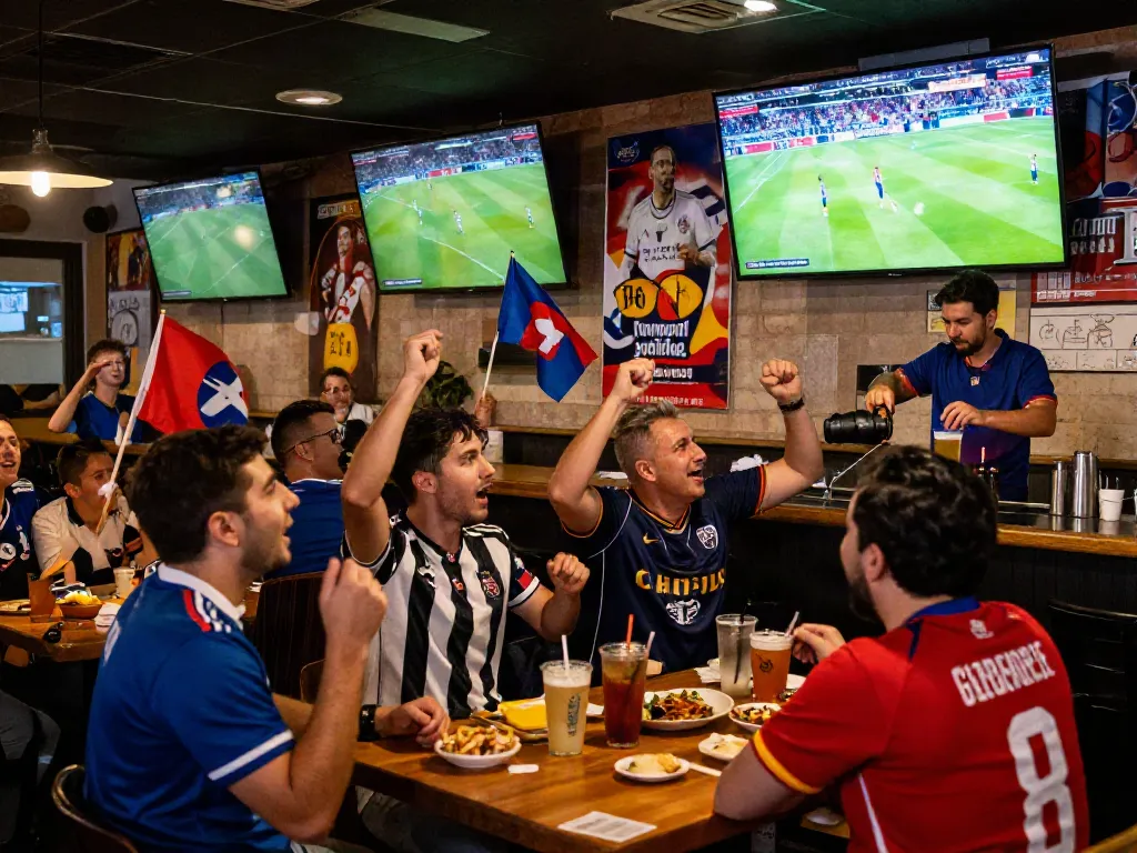 Xoilactv fans cheering at a sports bar during a live football match
