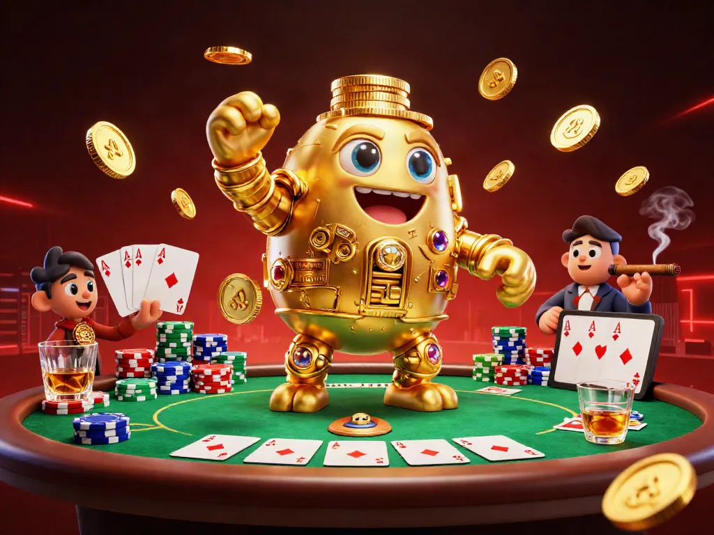 Engaging scene of tai xiu casino action featuring a dynamic golden golem and poker setup.
