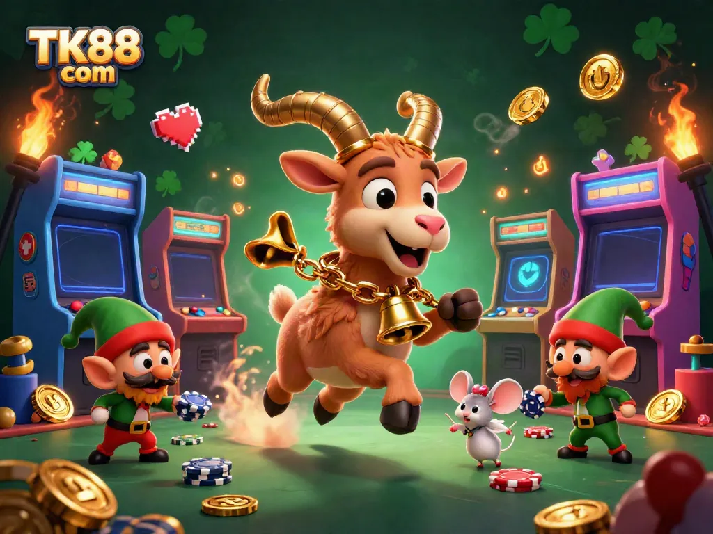 Experience the excitement of casino games at TK88 com in this vibrant 3D scene with captivating characters and elements.