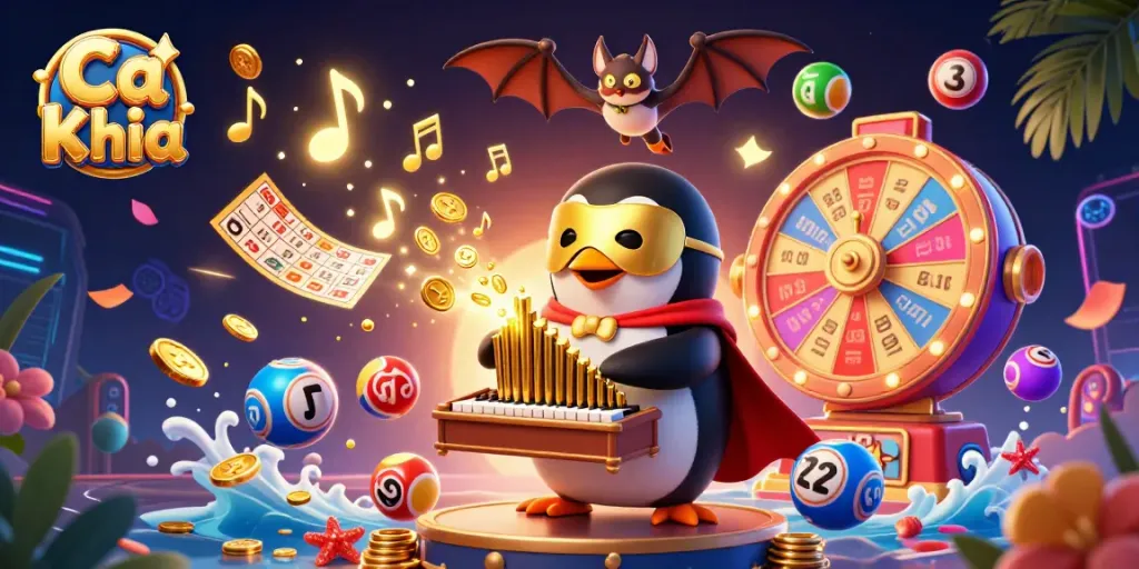 Experience the Ca Khia excitement with a 3D penguin playing for winning spins and golden prizes.