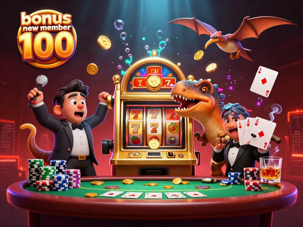 Engaging scene depicting the excitement of a golden slot machine payout, showcasing bonus new member 100.