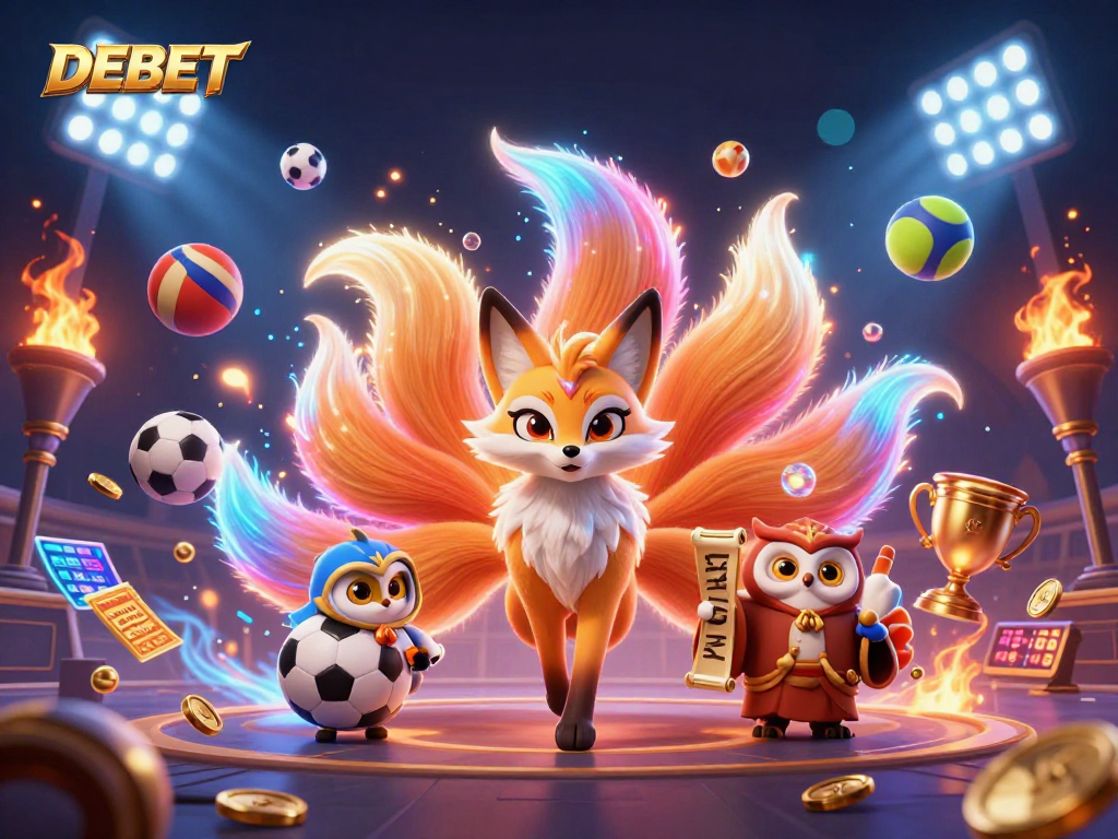 Engage with DEBET's colorful spirit world featuring vibrant characters and dynamic sports elements