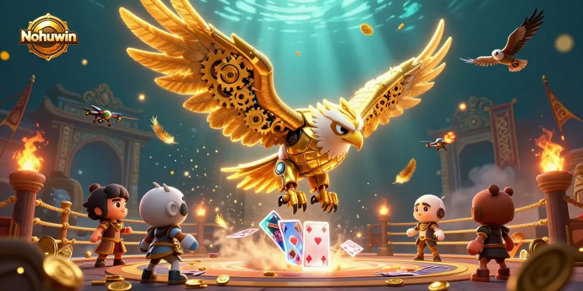 Nohuwin attracts players with a stunning 3D illustration, showcasing thrilling casino elements and exciting gold animations.