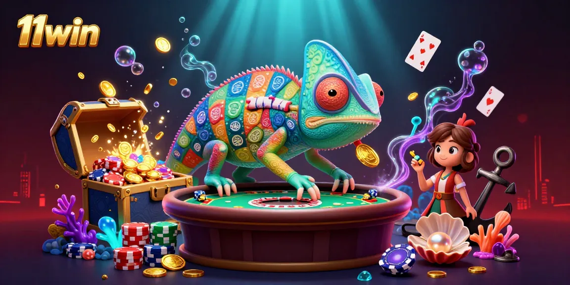 Experience thrilling gameplay with 11win in this vibrantly colored casino illustration.