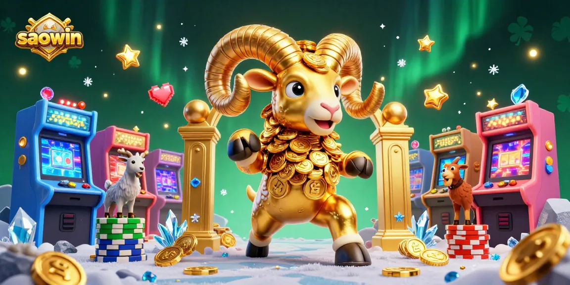 Engage in thrilling gaming at Saowin, featuring a golden ram and vibrant arcade elements.