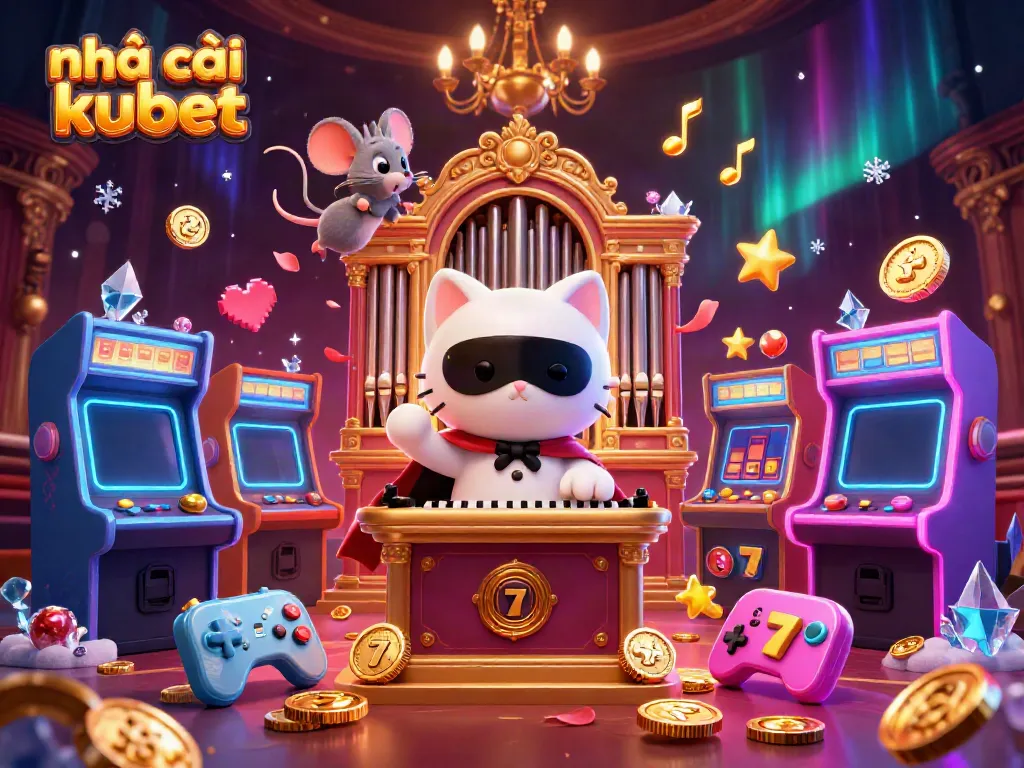 Engage with nhà cái kubet through a vibrant casino-themed 3D digital art, featuring a captivating scene with games and characters.