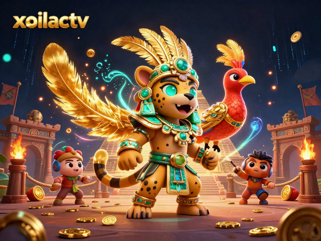 Engage with the thrilling world of xoilactv showcasing a Mayan priest and vibrant casino elements.