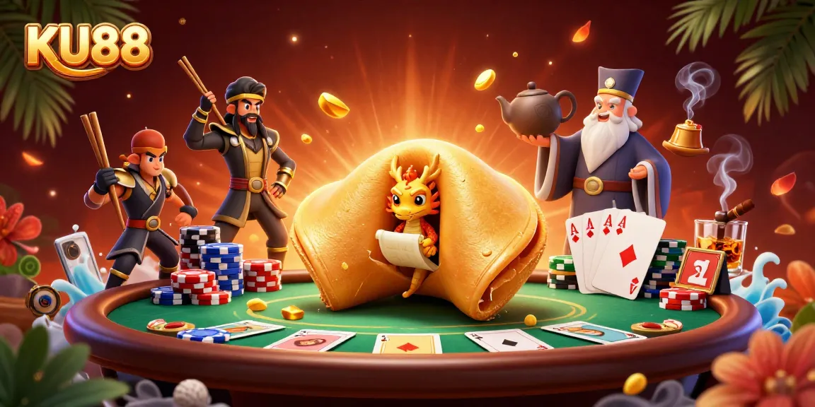 Experience thrilling poker action at KU88 with golden fortune elements and vibrant characters.