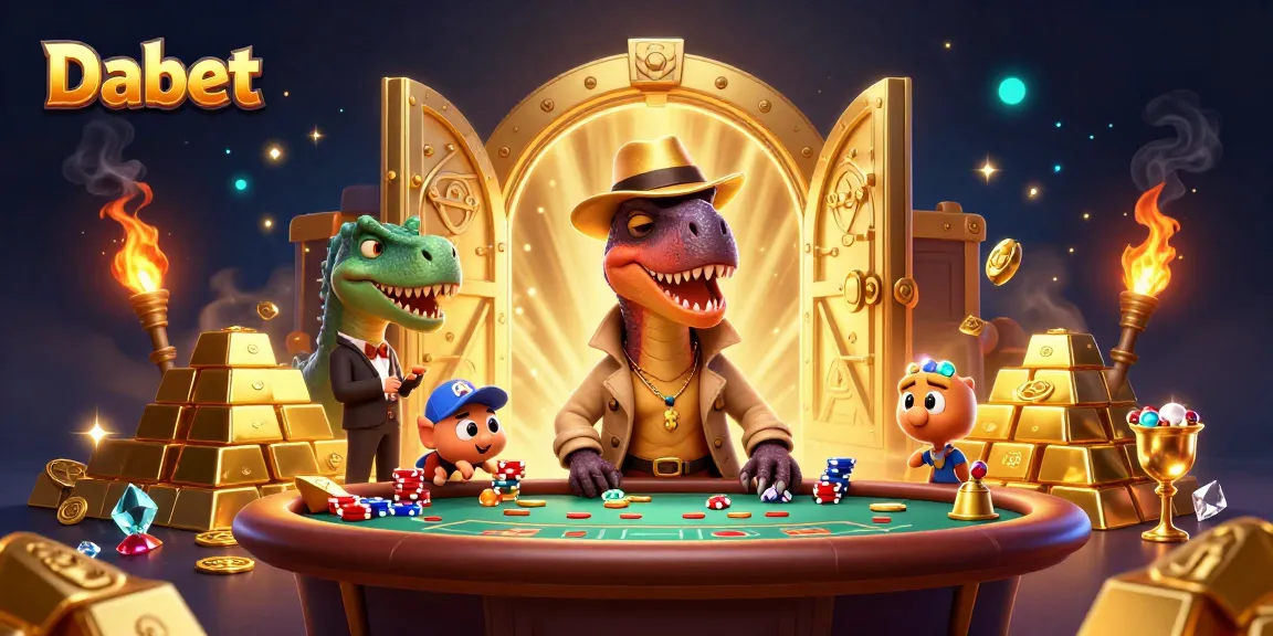 Dabet's thrilling blackjack scene with a velociraptor card counter, engaging gameplay and casino richness.