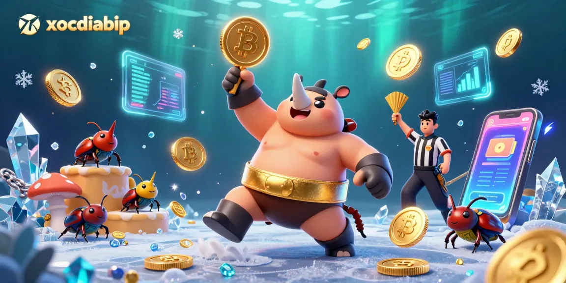 xocdiabip presents a thrilling Sumo Championship scene with a beetle champion and crypto elements.