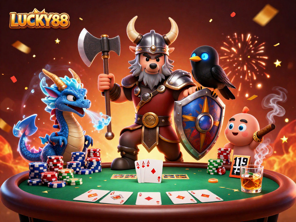 Engage with LUCKY88 as a Viking warrior and dragon battle for poker supremacy.