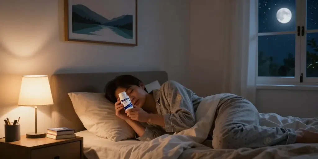 Buy Zopiclone Online UK for restful nights with Zopiclone on bedside in cozy bedroom.