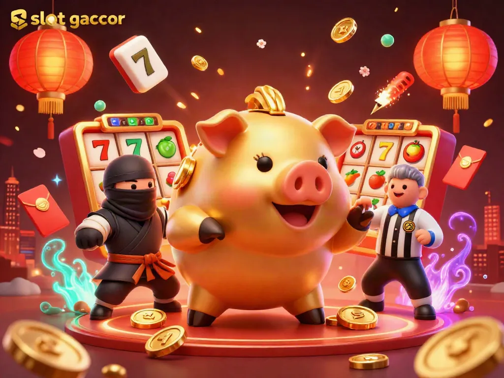 Experience slot gacor excitement with vibrant 3D characters and game symbols in an energetic portrayal.
