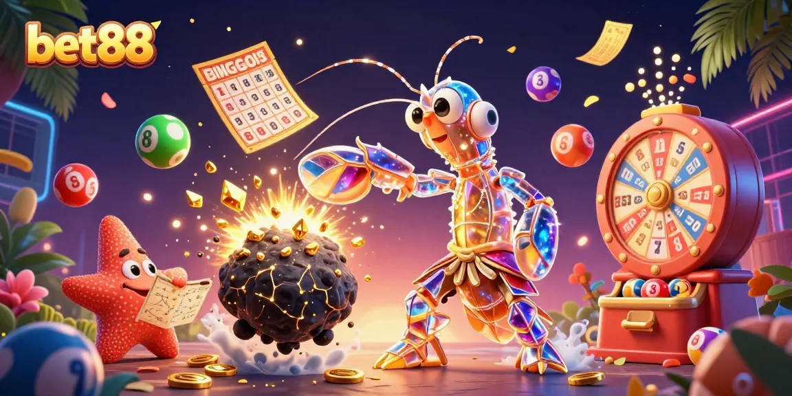 Experience excitement at bet88 with vibrant lottery elements, colorful characters, and dynamic gaming action.