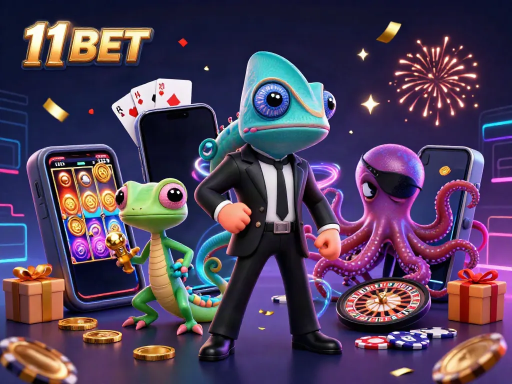Experience the excitement of 11 BET with a vibrant casino-themed illustration showcasing thrilling game elements.