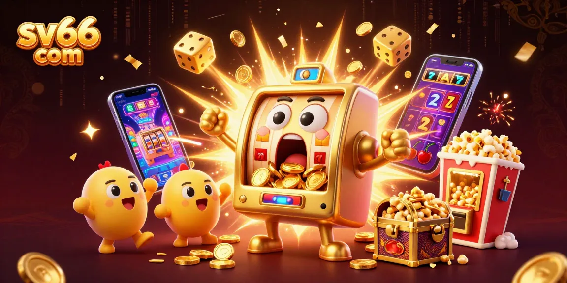 Engage with sv66 com's thrilling jackpot scene featuring playful slot machines and explosive casino action.