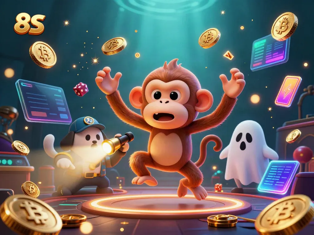 Engage with 8S gaming through a ghostly casino scene filled with vibrant digital assets.