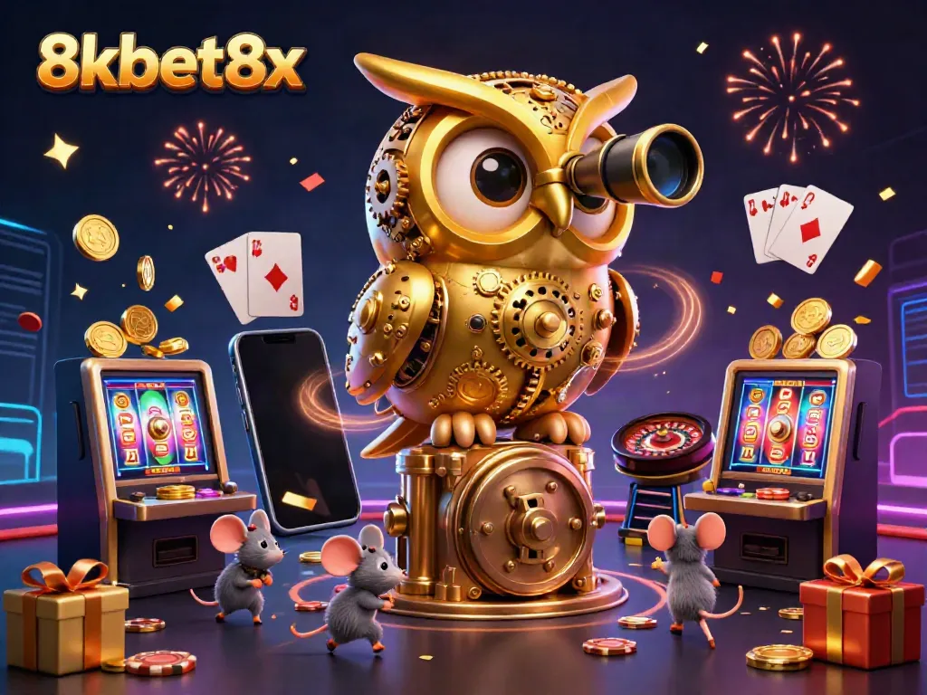 Engage with vibrant casino action featuring the 8xbet8x owl overseeing gaming with vibrant elements.