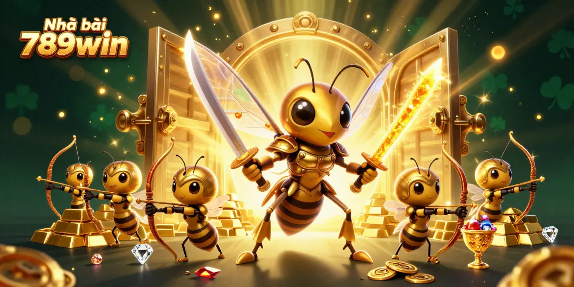 Play exciting games at Nhà cái 789win with vibrant characters surrounded by treasures and lucky elements.