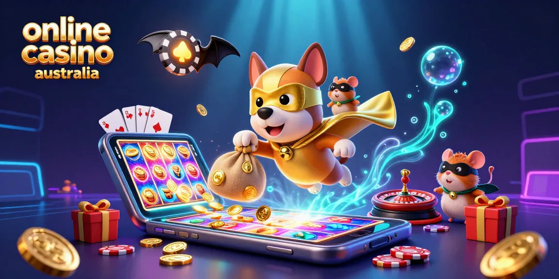 Experience the excitement of online casino Australia with vibrant gaming elements and dynamic characters.
