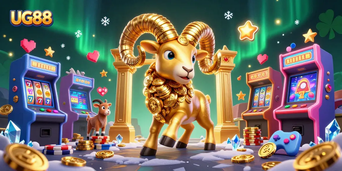 Engage in thrilling gameplay with UG88 featuring a golden ram charging through a vibrant casino scene.