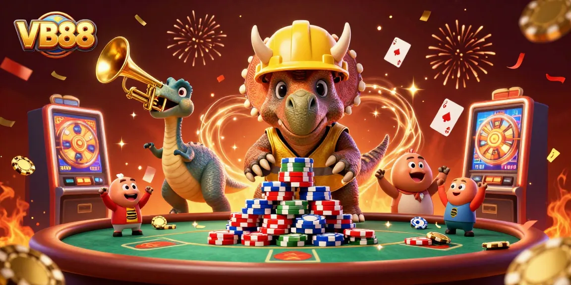 Join the celebration at VB88 casino with animated characters and festive gambling elements.
