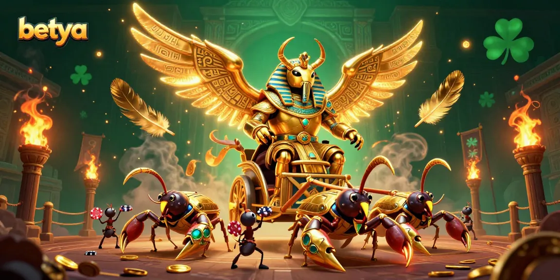 Engage in thrilling gameplay at betya with a golden scarab-themed casino scene