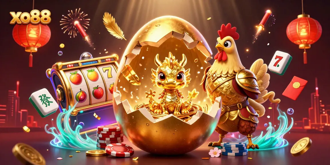 Engage in thrilling play at xo88 with vibrant 3D slot reels and a golden dragon centerpiece.