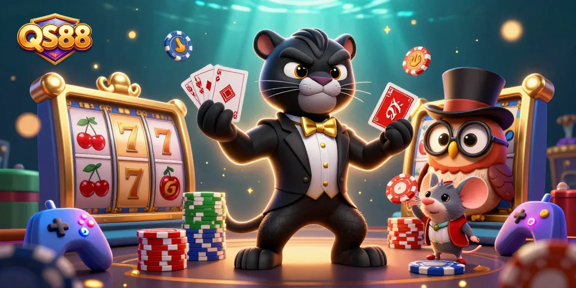 Engage in exhilarating gameplay at QS88 with stylish characters and vibrant casino elements.