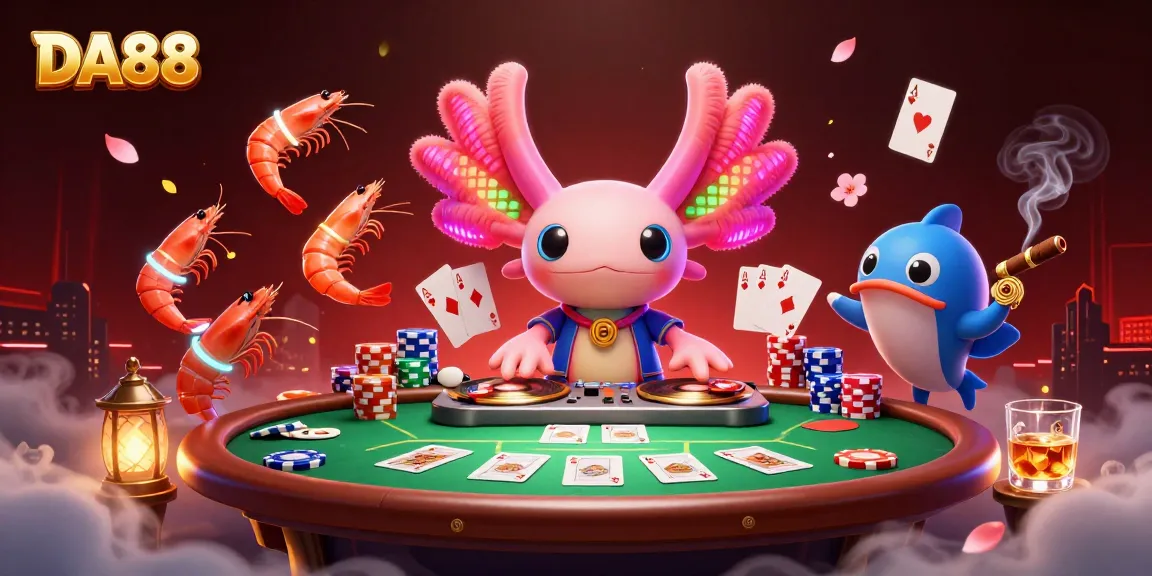 Play thrilling casino games at DA88 with lively axolotl DJ and vibrant party atmosphere.
