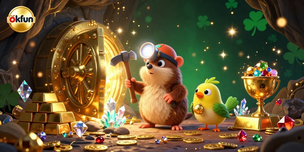 Experience the thrill of okfun in this vibrant casino scene with treasure, gems, and adventure.